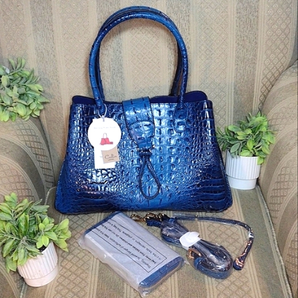 NWT Calin Collection 2 in 1 Vegan faux Croco Crossbody Tote